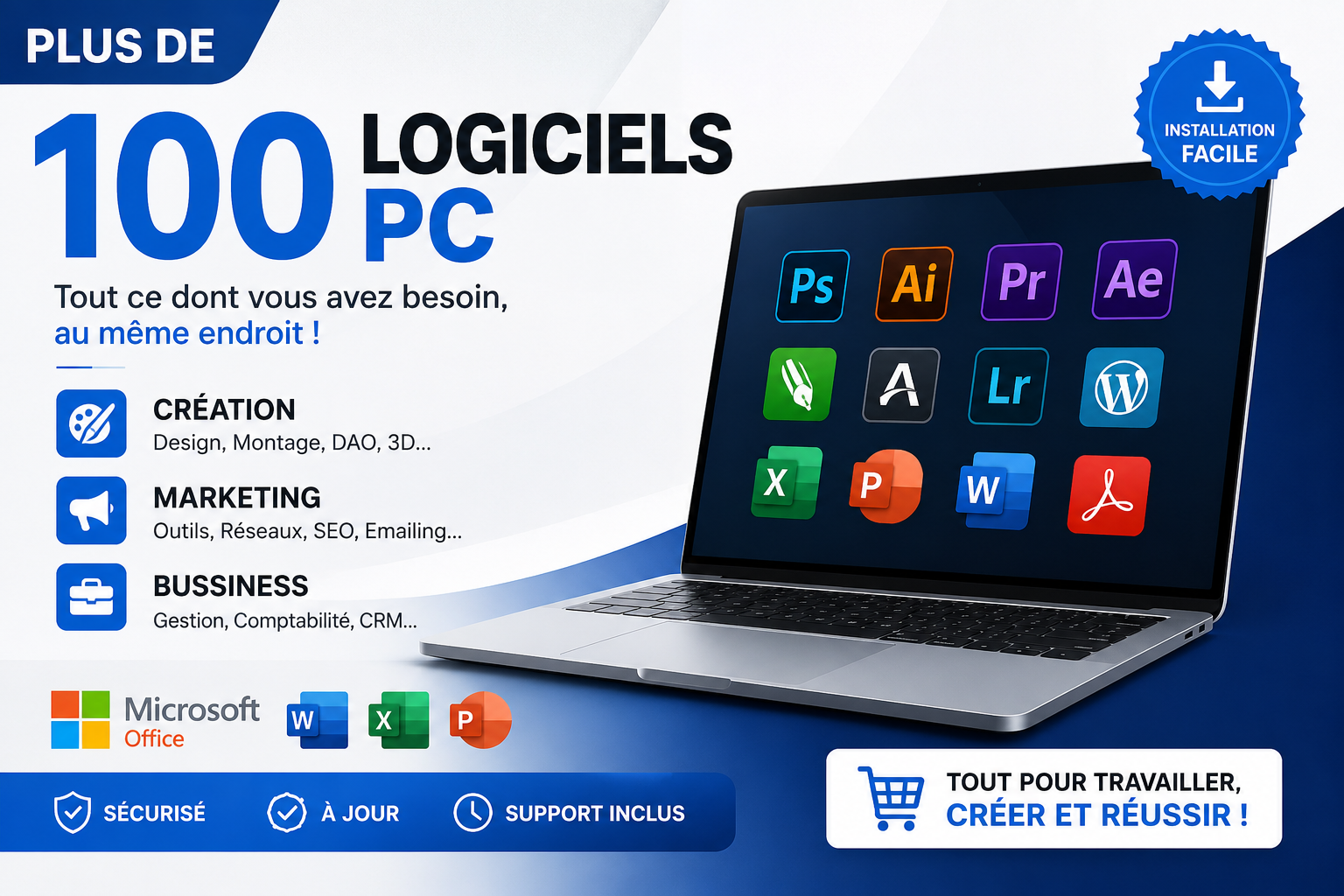 Mega Pack 100+ Logiciels Premium – Productivité, Création Vidéo & Marketing