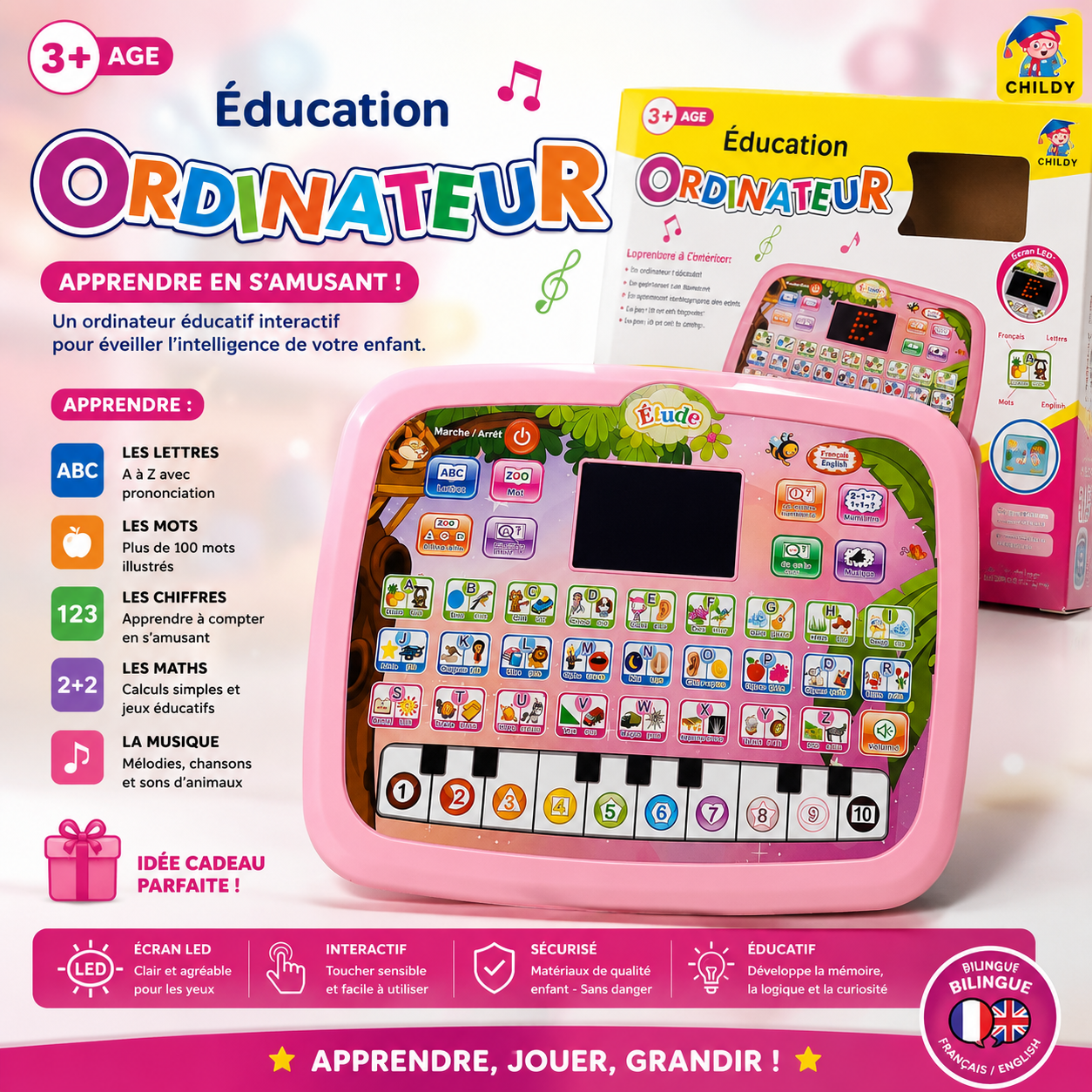 Ordinateur éducatif interactif bilingue pour enfants dès 3 ans