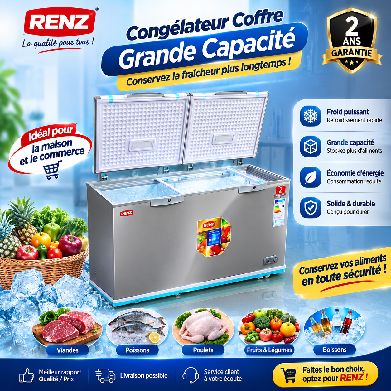 Titre RENZ Congélateur Coffre Grande Capacité, la fraîcheur à portée de main
